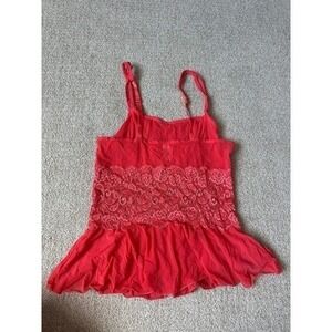 Cabernet Y2k Romantic Lace Babydoll Cami Size L Red Floral Mesh Trim